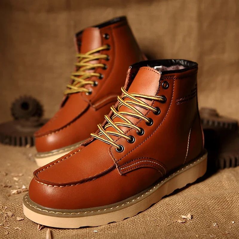 Winter Warm Men Boots Leather Mens Snow Boots with Fur Handmade Waterproof Male Ankle Boots No-slip High Top Male Work Shoes