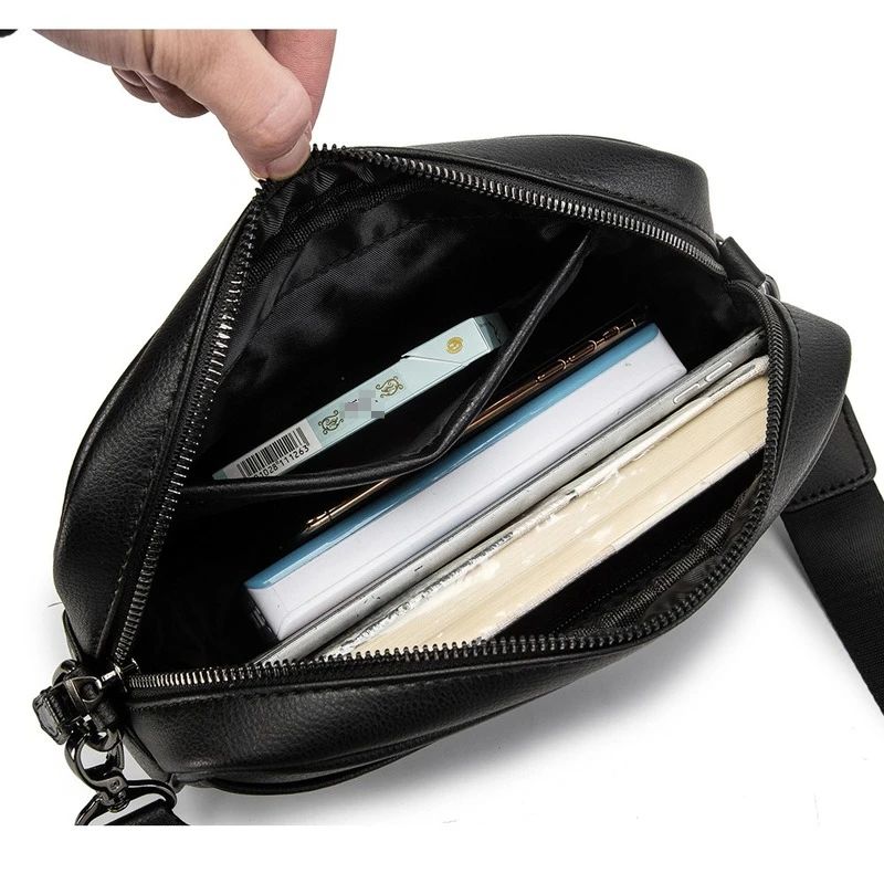 Fashion Luxury Men's Crossbody Bag Business PU Leather Shoulder Bags Men Solid Flap Messenger Bag Men Zipper Ipad Bag 2025 New