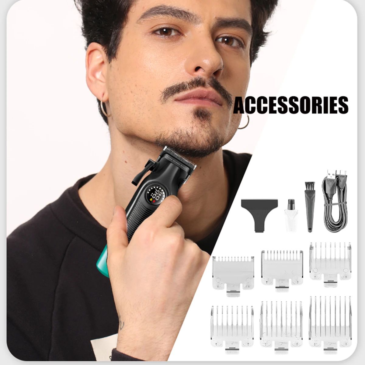 VGR 196 Professional Hair Clipper DLC Blade LED Display Cordless USB Ceramic Blade Men's Haircut Machine Hair Trimmer Machine