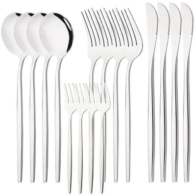 16Pcs Rainbow Dinnerware Stainless Steel Cutlery Set Knife Cake Fork Spoon Dinner Flatware Set Kitchen Silverware Tableware