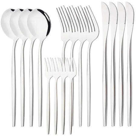 16Pcs Rainbow Dinnerware Stainless Steel Cutlery Set Knife Cake Fork Spoon Dinner Flatware Set Kitchen Silverware Tableware