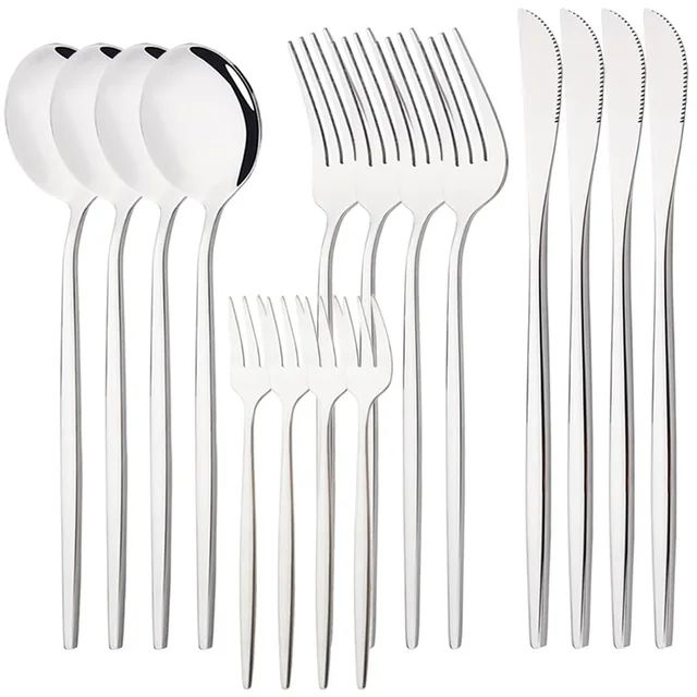 16Pcs Rainbow Dinnerware Stainless Steel Cutlery Set Knife Cake Fork Spoon Dinner Flatware Set Kitchen Silverware Tableware