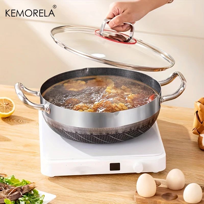 304 Stainless Steel 26/28/30cm Frying Pan Food Grade Non Stick Pan Honeycomb Pot Bottom Induction Cooker Gas Stove General Wok