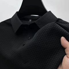 New Men's Business Casual Short Sleeved Bone Flower Solid Color POLO Shirt Fashion Breathable Comfortable Summer Versatile Top
