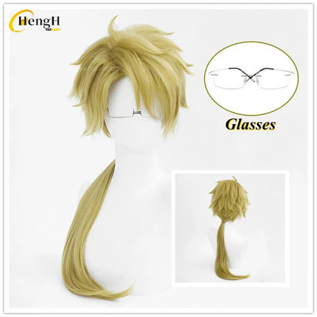 In Stock Synthetic Anime Kunikida Doppo Cosplay Wig Long 70cm Green Ponytail Wig And Glasses Heat Resistant Hair Halloween Wigs