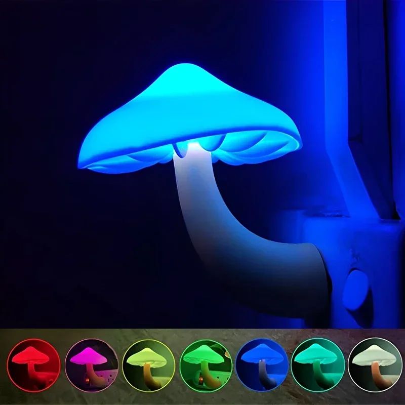 Mushroom LED Night Lights Shape Automatic Sensor Bedroom Decor US Plug Wall Lamps for Kid Children's Room Bedside Mini Lamp