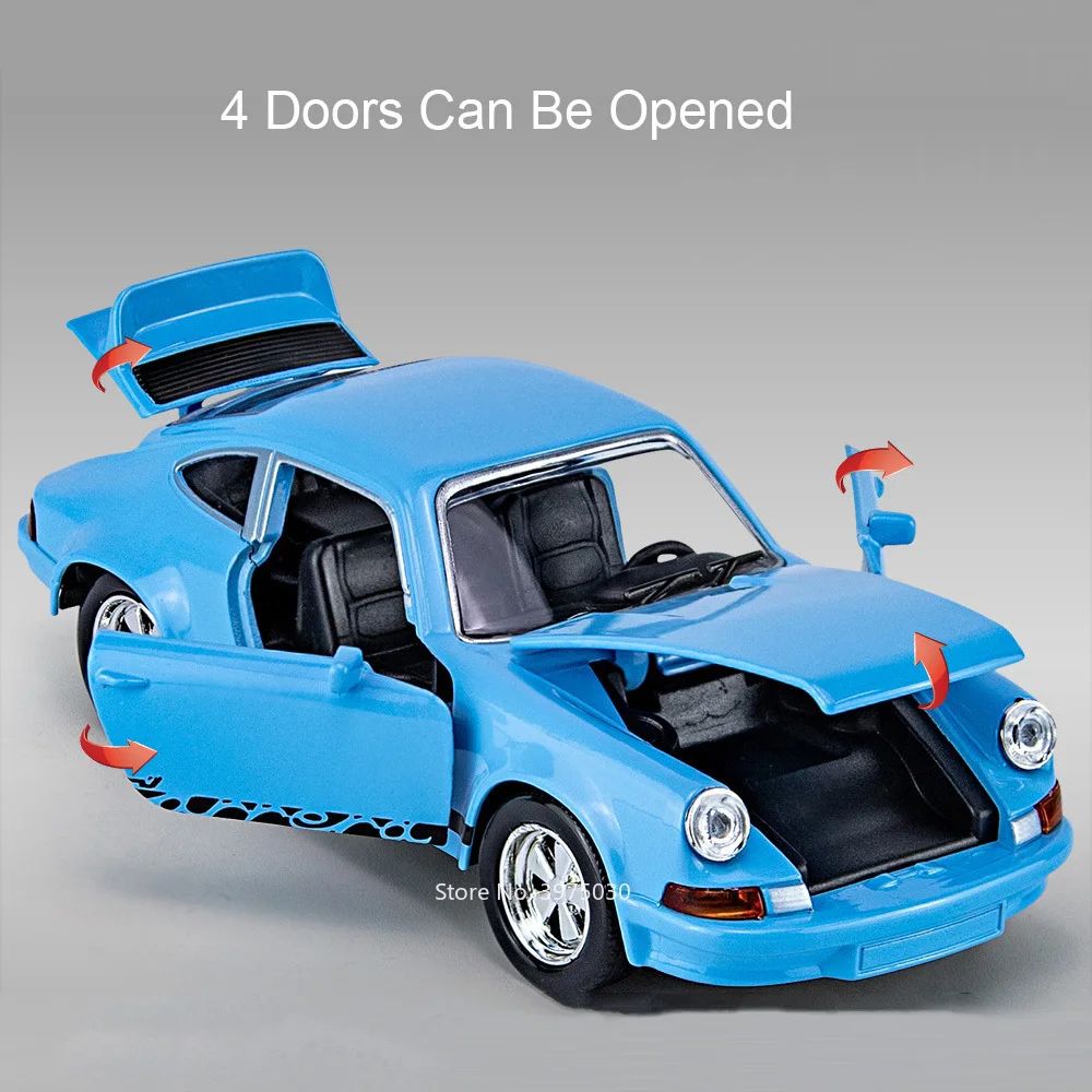 1:36 Porsche 911 Carrera 1974 Toy Models Alloy Diecast Cars 4 Doors Opened Light Sound Miniature Vehicles Boys Educational Toys