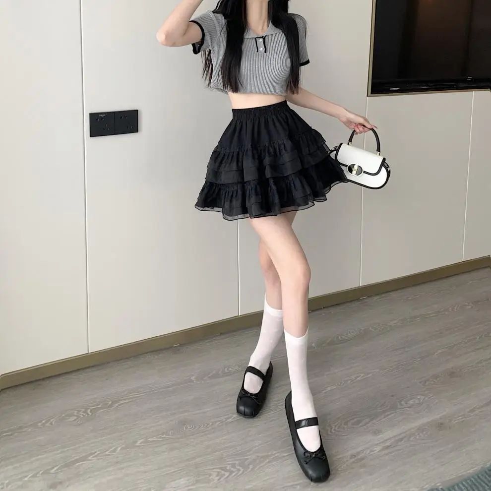 Plus Size New Style Pure Desire Aesthetic Mini Dress Net Yarn Fairy Puff Skirt High-Waisted Slimming Lace Cake A- Line Skirt ...