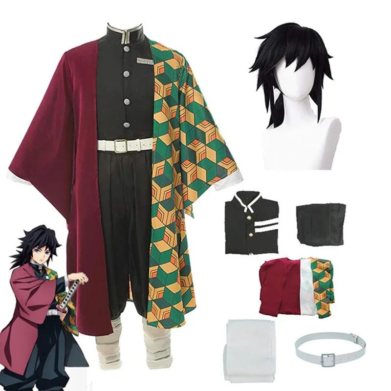 Anime character Tomioka Giyuu cosplay costume accessory set uniform swordsman outfit wig children adult gift