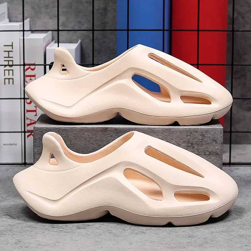 Men's Slippers Summer Soft EVA Beach Hole Shoes Outdoor Women's Slide Non-slip Personalized Hollow Shoes 36-47