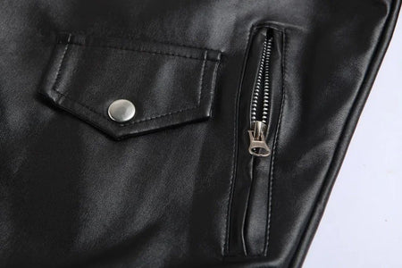 Men PU Leather Jacket Motorcycle Fashion Slim Fit Leather Coat Male Solid Turn-Down Collar Motorcycle Outwear Streetwear 4XL
