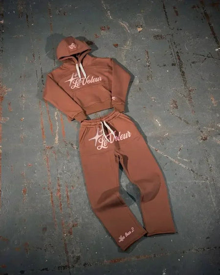 American Retro Sakura Hoodie Sweatpants Two Piece Set Y2K Mens and Womens Sportswear Fashion Casual Pullover Casual Pants Set