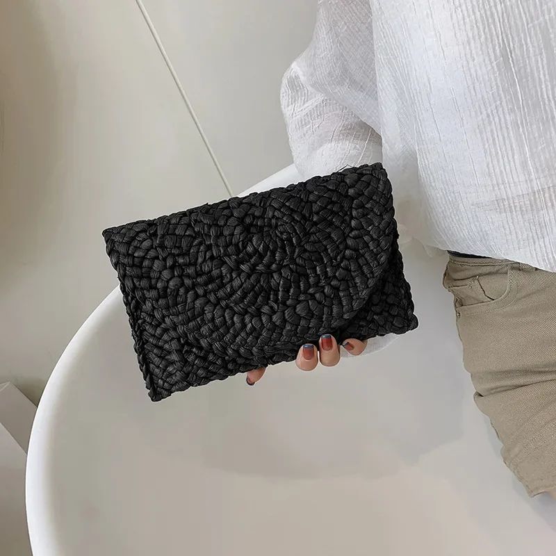 Fashionable Corn Husk Straw Bags Hand-woven Women Clutch Envelope Handbag Long Purse for Female Summer Beach Bag Bolsa 2024