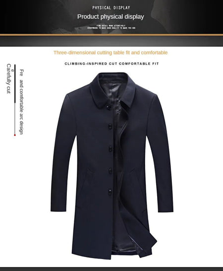 Light Luxury Long Jacket Men's Winter Business Casual Comfortable Windproof Warm Trench Coat British Streetwear Suit Male Coat