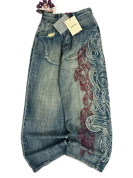Streetwear New Fashion Oversized Embroidered Baggy Jeans Female Y2K Harajuku Hiphop Retro Gothic High Waist Wide-leg Pants Pants
