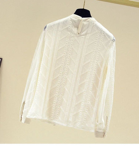 Women Blouse Shirt New Long Sleeve Stand Collar Elegant Lace-up Blouse Shirt Women Tops Blouses Shirts Blusas Camisas 2025 Q687