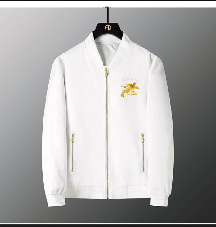 White, black men's phoenix embroidery jacket Slim youth jacket Outdoor sports trend tops Men's jackets