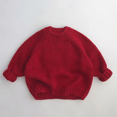 Baby Christmas Knit Sweater Pullover 1-6Yrs Tops Boys Girls Pullover Autumn Red Sweaters Children Long Sleeved Sweater Clothing