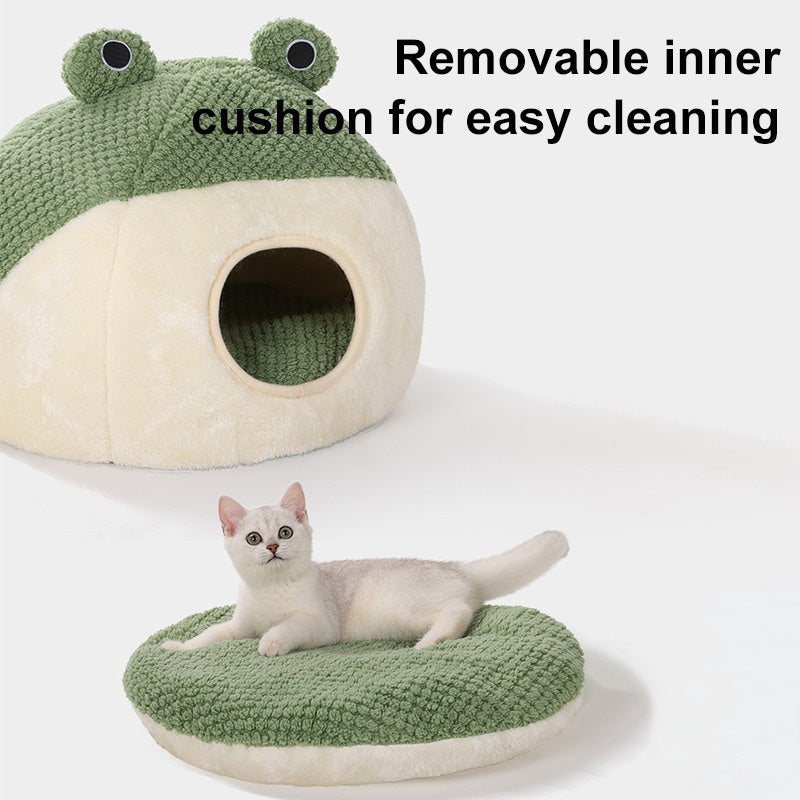 New Pet Nest Winter Warm Dog Den Cat Villa Plush Pets Mattress Small Frog Shape Semi Enclosed Kitten Puppy House Pet Supplies