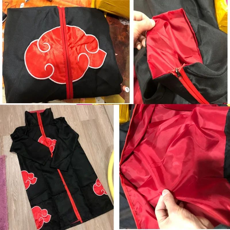 Cartoon Embroidered Standing Collar Red Cloud Cloak Robe Costume Men Kid Halloween Role Play with Rings Headdress Necklace Props