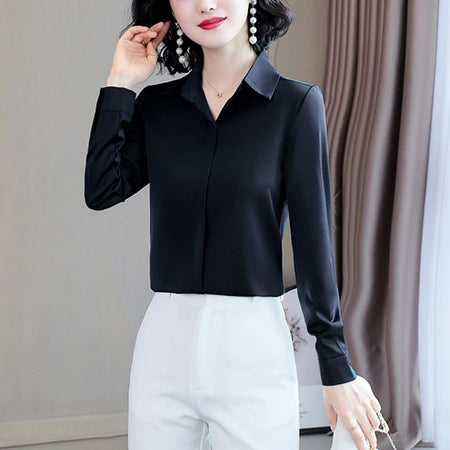Women Silk Office Shirt 2025 Fashion Long Sleeve Casual Female Tops Elegant Ladies Vintage White Satin Blouses Shirts Oversized