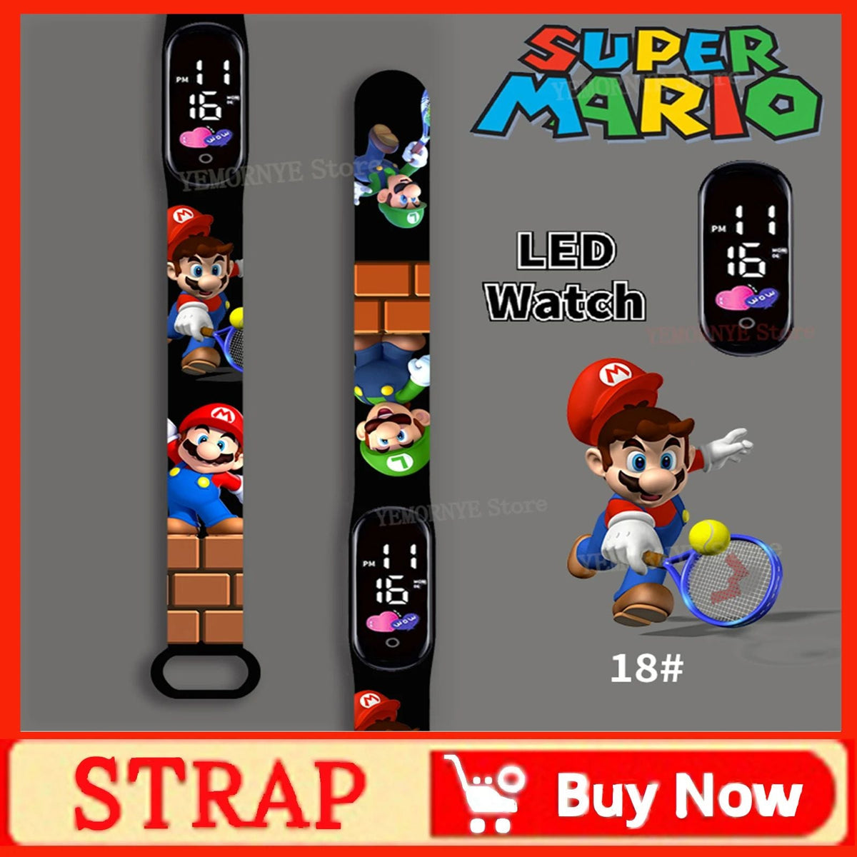 Mario Bros Children's Watches Action Figures Luigi Princess Peach Yoshi Bowser kids Sport Wristband Waterproof Digital Watch Toy