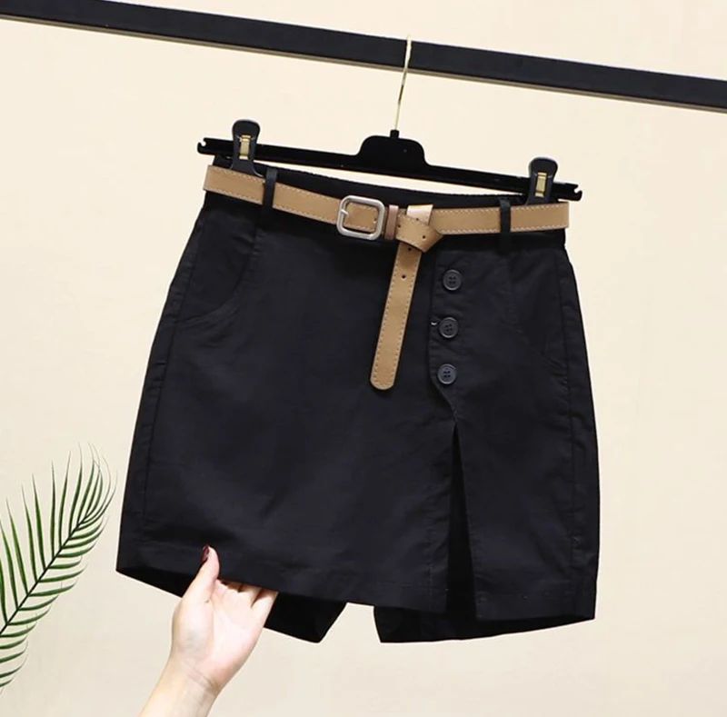 2026 Chic Shorts Women Korean Solid Buttons Side Slit A-line Streetwear Fashion Skirts Chic Harajuku Summer Loose Pants