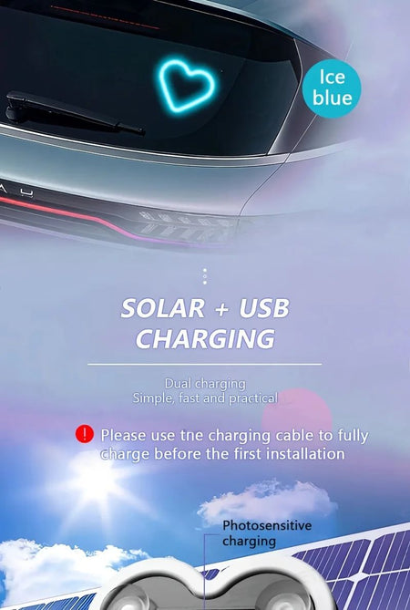Solar-Powered Led Car Window Neon Lights - Heart-Shaped Rgb-Free Color-Changing Interior Wiring Free Atmosphere Light