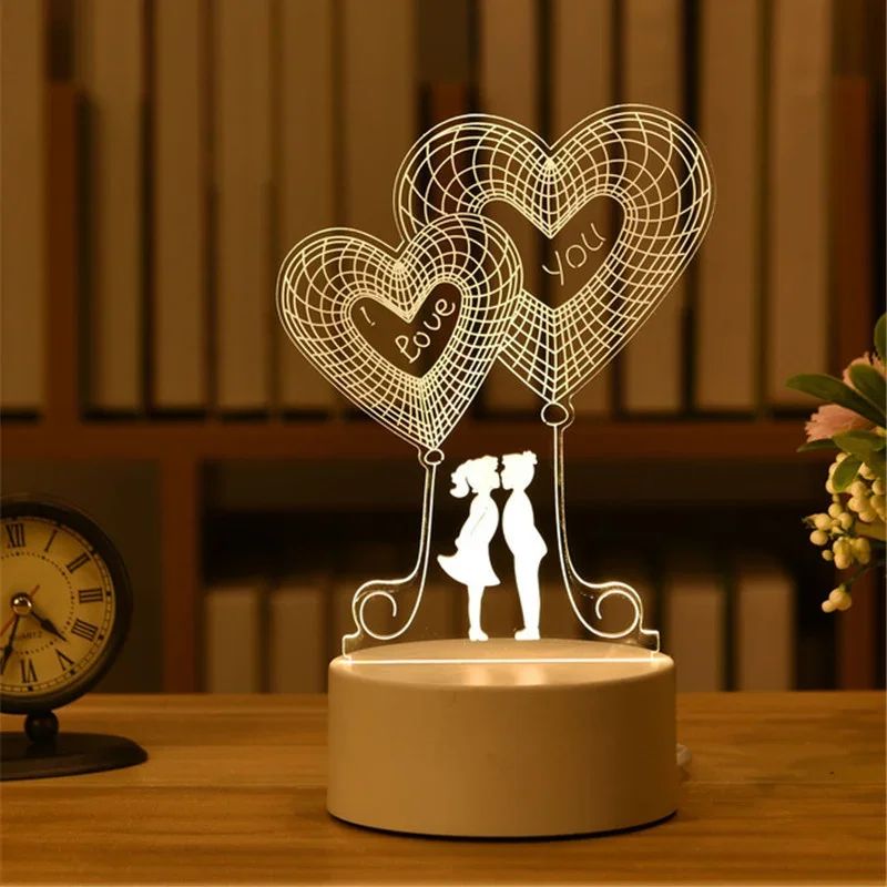 USB Operated 3D Acrylic LED Night Light Festival Birthday Kids Gifts Bedroom Bedside Decor Night Lamp Home Novelty Lighting