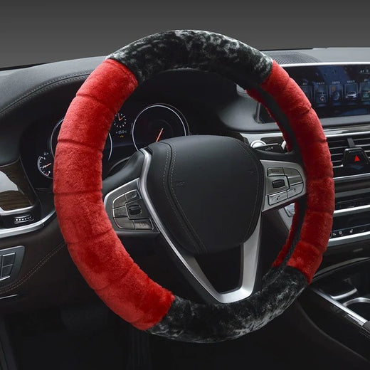 Winter Super Soft Plush Creative stitching Car Steering Wheel Cover Universal,Warm Faux Fur Auto Handlebar on the Steering-Wheel