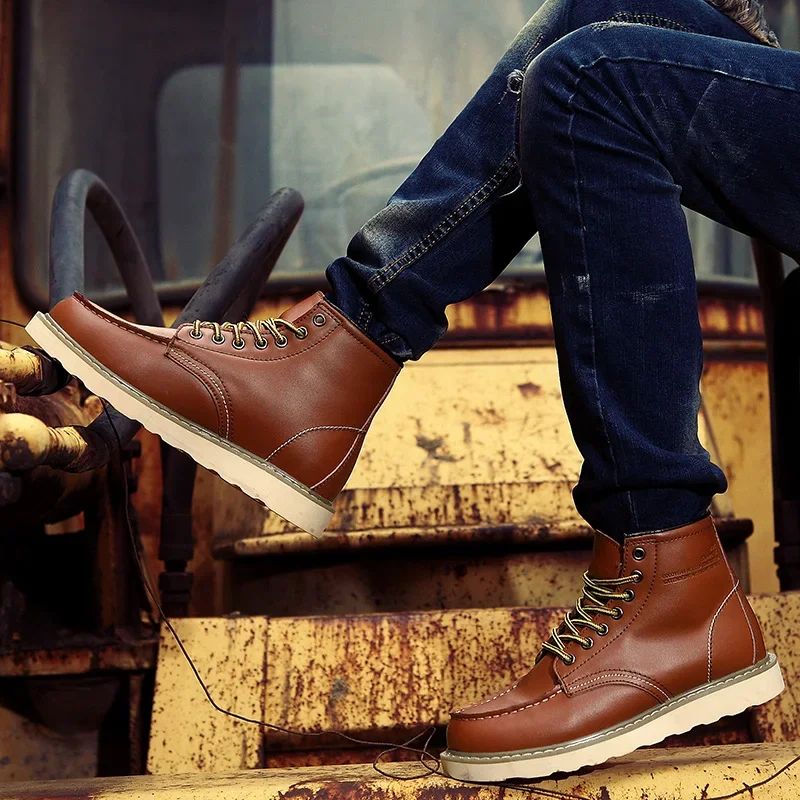 Winter Leather Men Boots Warm Mens Snow Boots with Fur Waterproof Handmade Male Ankle Boots No-slip High Top Male Work Shoes