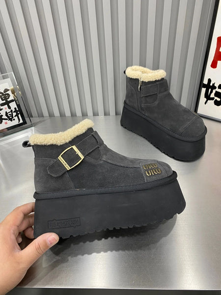 2024 New Fur Platform Women Ankle Boots Flats Suede Warm Shoes Woman Trend Designer Brand Short Plush Cozy Femme Snow Botas