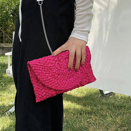 Fashionable Corn Husk Straw Bags Hand-woven Women Clutch Envelope Handbag Long Purse for Female Summer Beach Bag Bolsa 2024