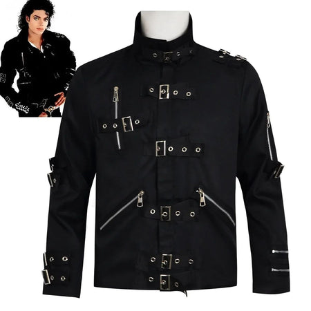 Michael Jackson cosplay Costume BAD Punk Jacket Black Slim BAD Jacket Costume T-shirt Belt Clothing Adore Stars Impersonator