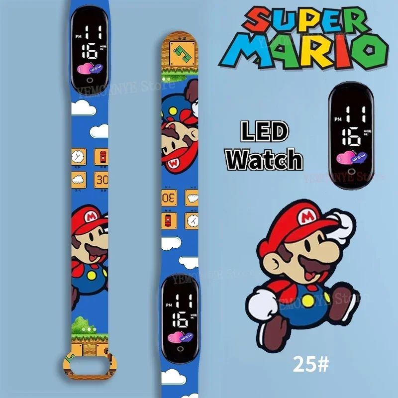 Mario Bros Children's Watches Action Figures Luigi Princess Peach Yoshi Bowser kids Sport Wristband Waterproof Digital Watch Toy