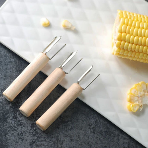 2/4/8Pcs Stainless Steel Corn Holders with Wooden Handle Corn on The Cob Skewers Fruit Anti-scald Forks Outdoor Cooking BBQ Tool