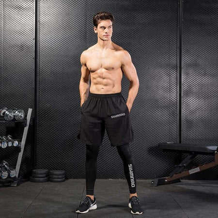 2025 Men's Outdoor Casual Quick Drying Fishing Pants, Cycling, Hiking, and Tight Elastic Two-piece Fitness Running Pants