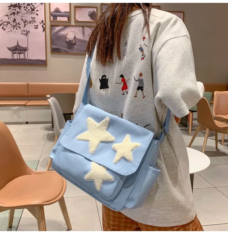 Women Star Pattern Y2k Messenger Bag Casual Tote Lady Simple Large Capacity Shoulder Bag Girl Travel School Bookbag Handbag