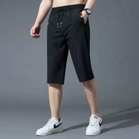 Sport Loose Over Silk Knee Length Pants 2025 Men New Summer Thin Shorts Male Casual Quick Dry Ice Silk Zipper Pocket Capri Pants