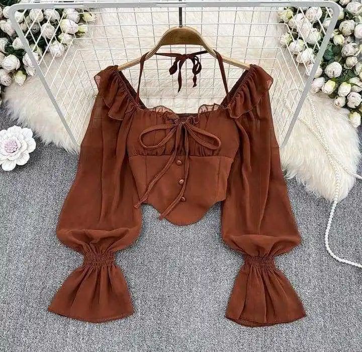 Pure Desire Aesthetic Women's Off-shoulder Top Slimming Cropped Blouse Halter Neck Flare Sleeveless Shirt Stylish Slimming