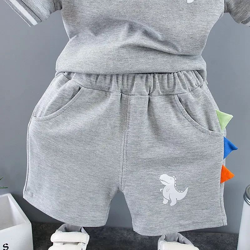 Summer Kids Outfits Baby Boys Clothes Set Dinosaur Printed Turn-down Collar T-Shirts Tops+ Shorts 2PCS/Suit Infant Clothing Sets
