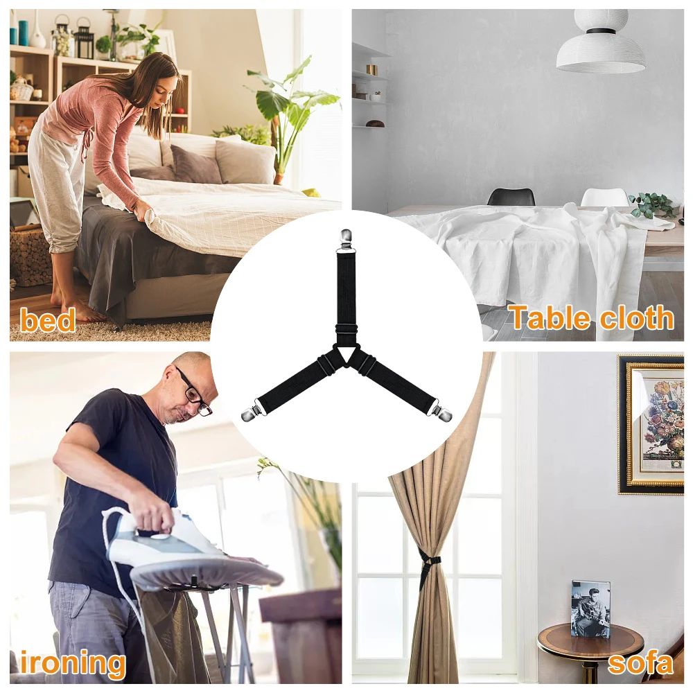 4 Triangular Bed Sheet Fasteners, Bed Sheet Clips, Adjustable Bed Sheet Straps, Mattress Clips, Suitable for Mattress Covers