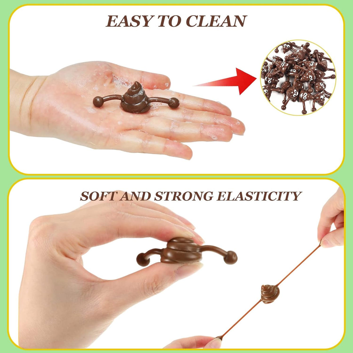 12pcs Mini Rubber Slingshot Poop Slingshot Toy Flying Poop Toys Smiling Stretchy Toy Stress Relief Toy Gift for Kids Adult Party