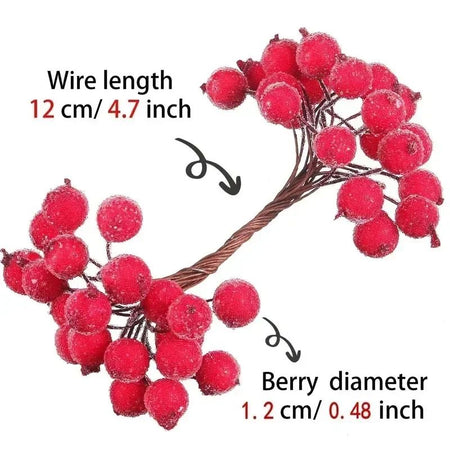 Wholesale Artificial Frosted Berry Mini Double Head Christmas Holly Red Gold Silver Berries Flowers Wreath Xmas Party Decoration