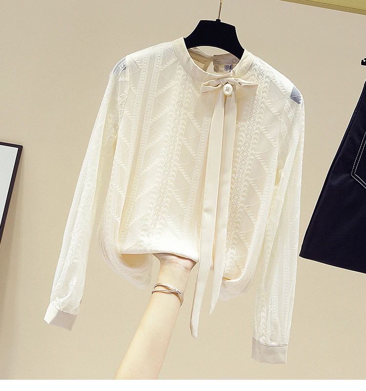 Women Blouse Shirt New Long Sleeve Stand Collar Elegant Lace-up Blouse Shirt Women Tops Blouses Shirts Blusas Camisas 2025 Q687