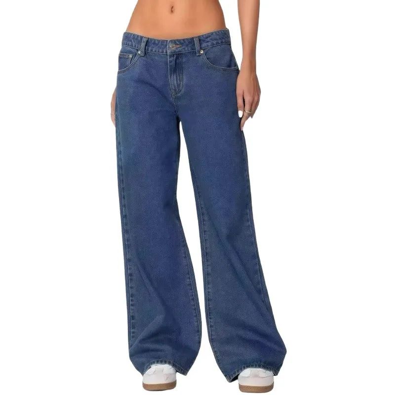 Fashionable Russian Women's Jeans High Waist Wide Leg Floor-Length Old Fashion Decorative Long Version of Women's Jeans