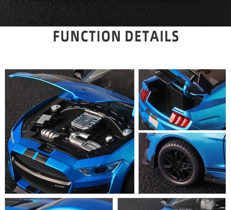 Large 1:18 Ford Mustang GT500 Miniatures Alloy Diecast Metal Vehicle Model Collectibles Sound Light Toys Car Gifts For Kids Boys