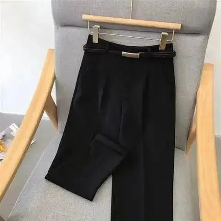 Elegant Summer Casual Pants Women Fashion Solid Color Sashes  Slim Straight Trousers Chic Business Mujer Retro Belt Korean Style