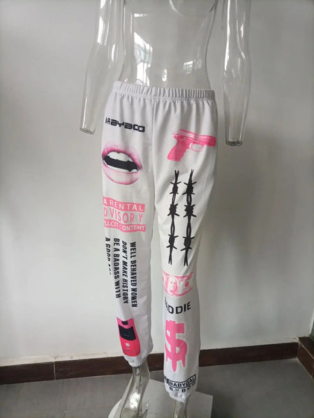 Summer New Printed Fashion Elastic Waist Sports Casual Harlan Pants for Women