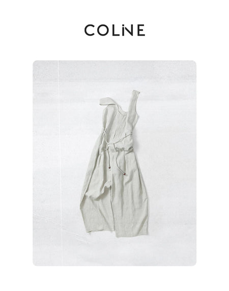 Colne U-Neck Linen Blend Vest And Knife Pleat One-Piece Pants Women's Fashion Design Sensation Tianli Material Long Pants